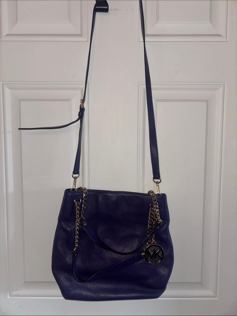 Michael Kors Deep Purple Pebbled Leather Shoulder Bag with Gold Chain